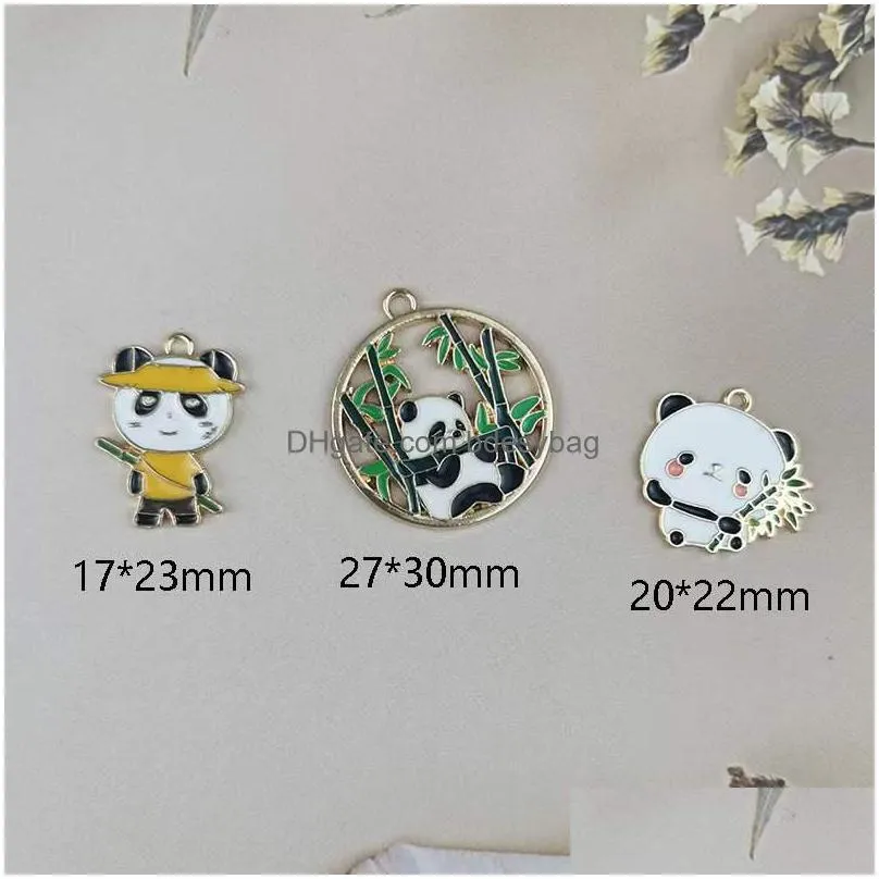 20pcs alloy drip oil enamel charm cartoon chinese panda pendant earrings diy designer charm jewelry accessories necklace