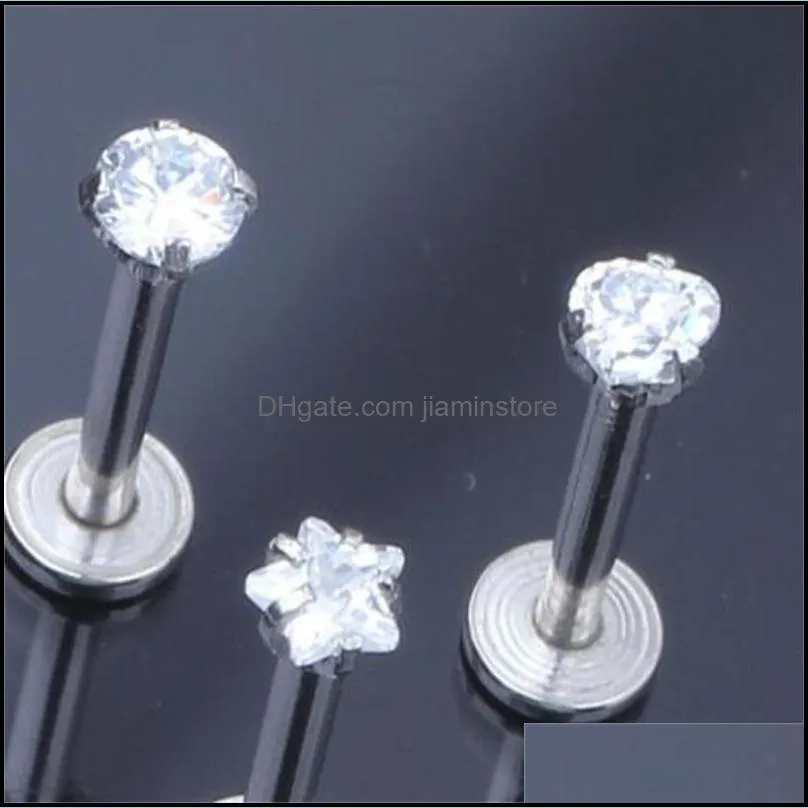 1.2x8x3mm silver internally threaded prong gem labret lip piercing zircon labret ring tragus earring 1871 t2