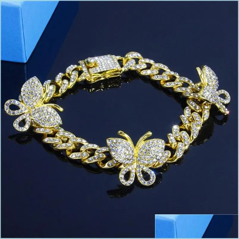  iced out diamond women boday chain jewelry rhinestone cuban link anklets chain gold silver pink butterfly anklets bracelets 511 t2