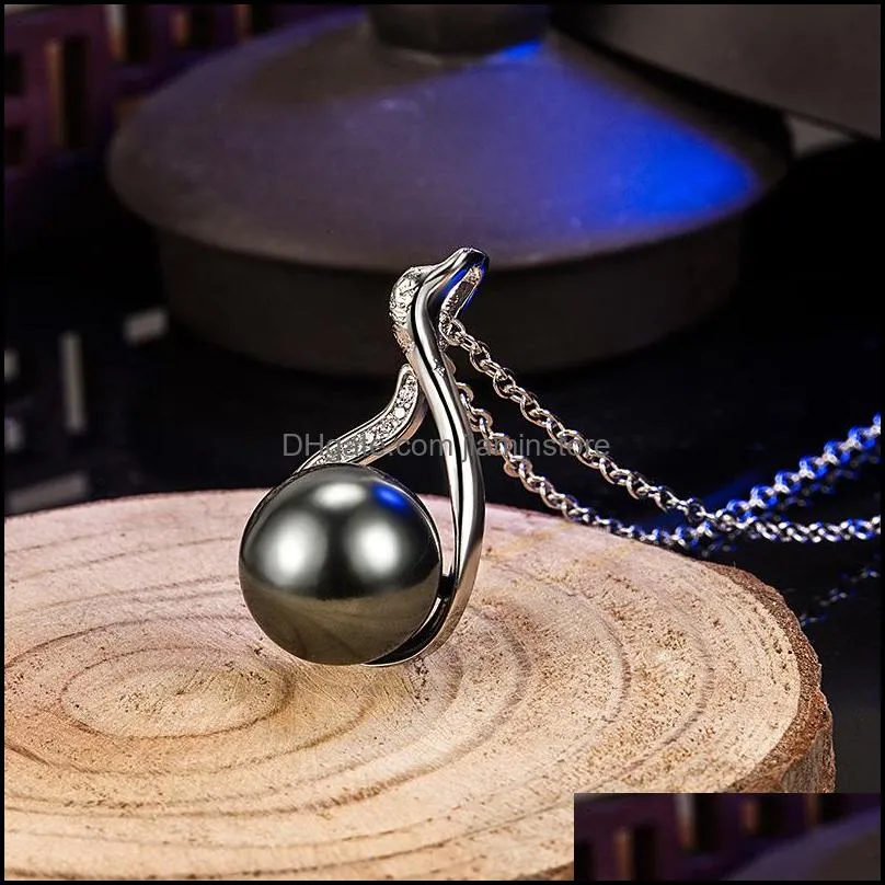 imitation tahiti natural black pearl pendant female diamond inlaid zircon swan necklace c3