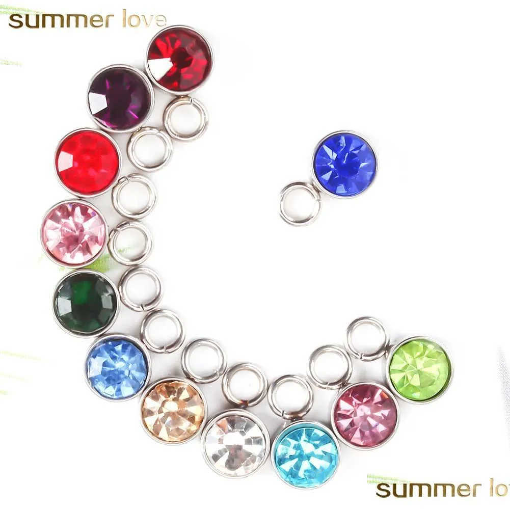 stainless steel rhinestone cute pendant charm for bangle necklace 12 constellation birthstone diy jewelry charm