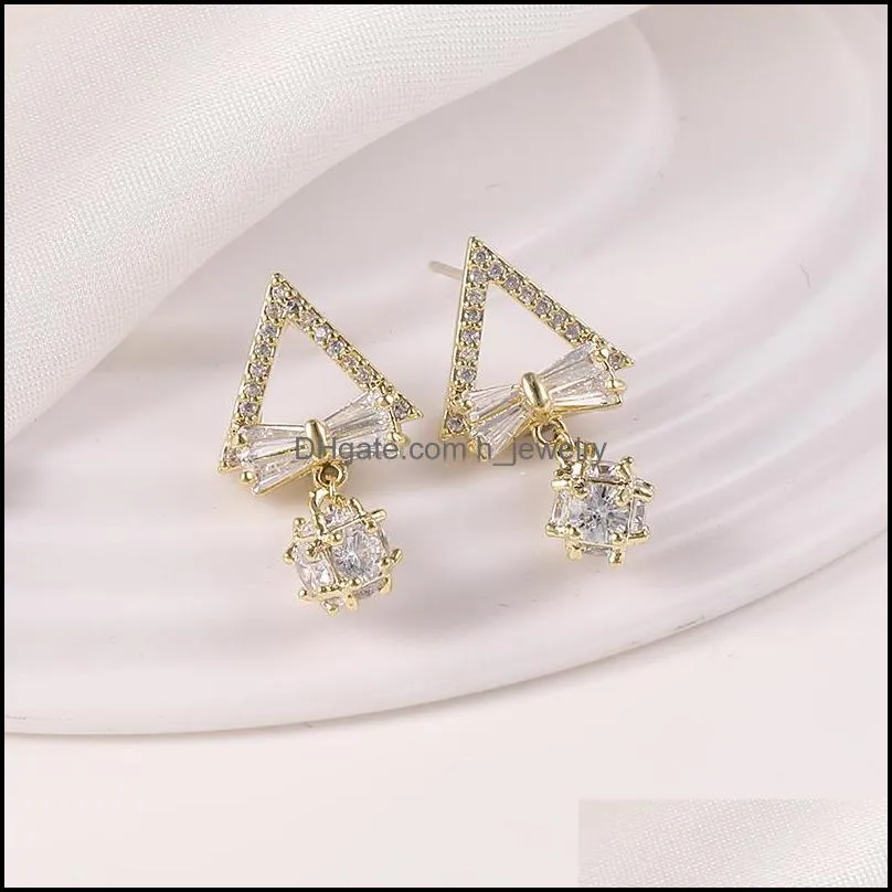 korean fashion cute 3a cubic zirconia triangle hollow dangle earring for women elegant copper inlaid cz micro pave earring gift for