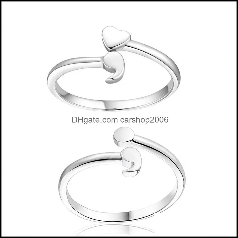 stainless steel finger rings 610 size heart semicolon opening adjustable ring for women men fashion unique design jewelry gift