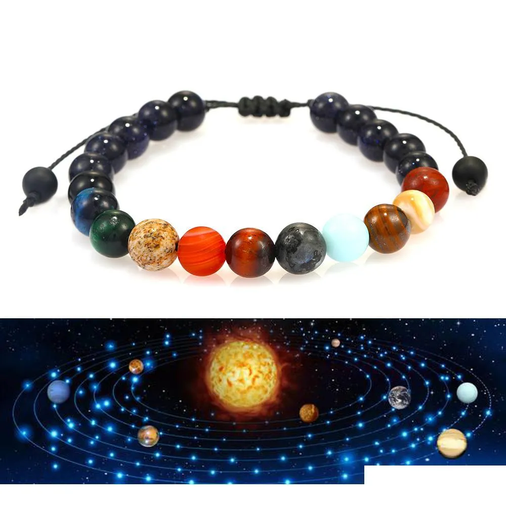 men bracelet universe galaxy eight planets braid bead bracelet natural stone universe yoga solar chakra bracelet for women men jewelry