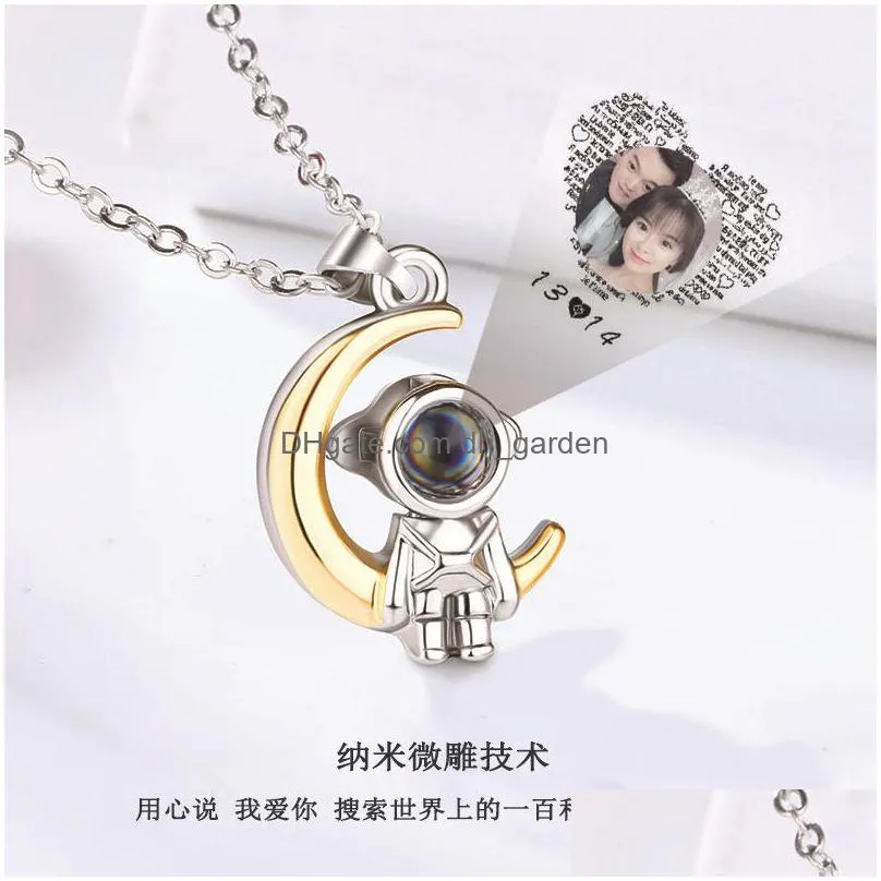hot selling creative astronaut star moon couple necklace projection 100 languages i love you lovers valentines day necklace jewelry