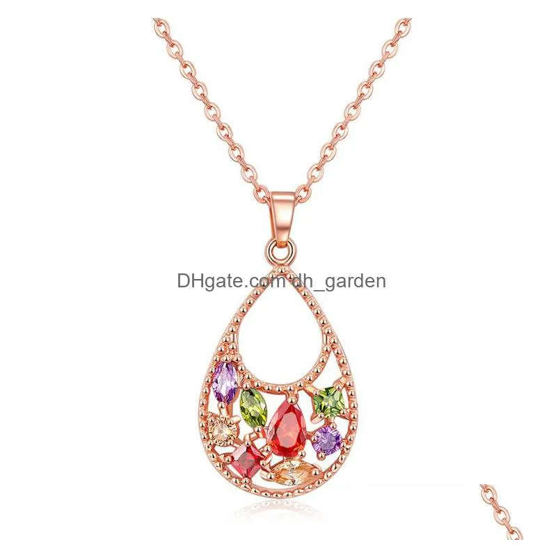 south korean womens flower type colorful crystal with diamond rose gold titanium steel necklace short wholesale