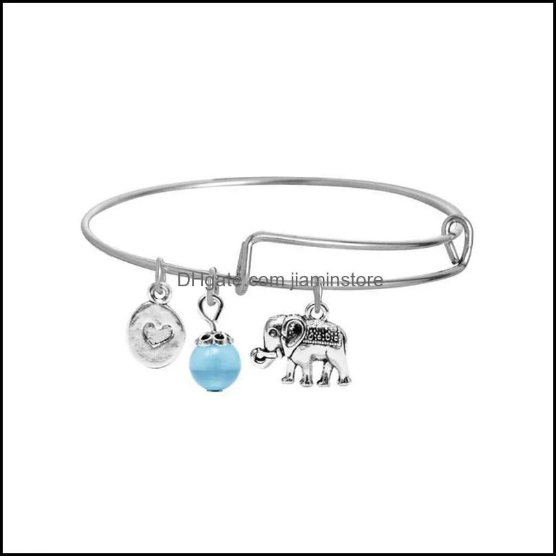 blue crystal bead expandable wire bracelet silver elephant bracelet women bangle animals communion gifts for sister or daughter