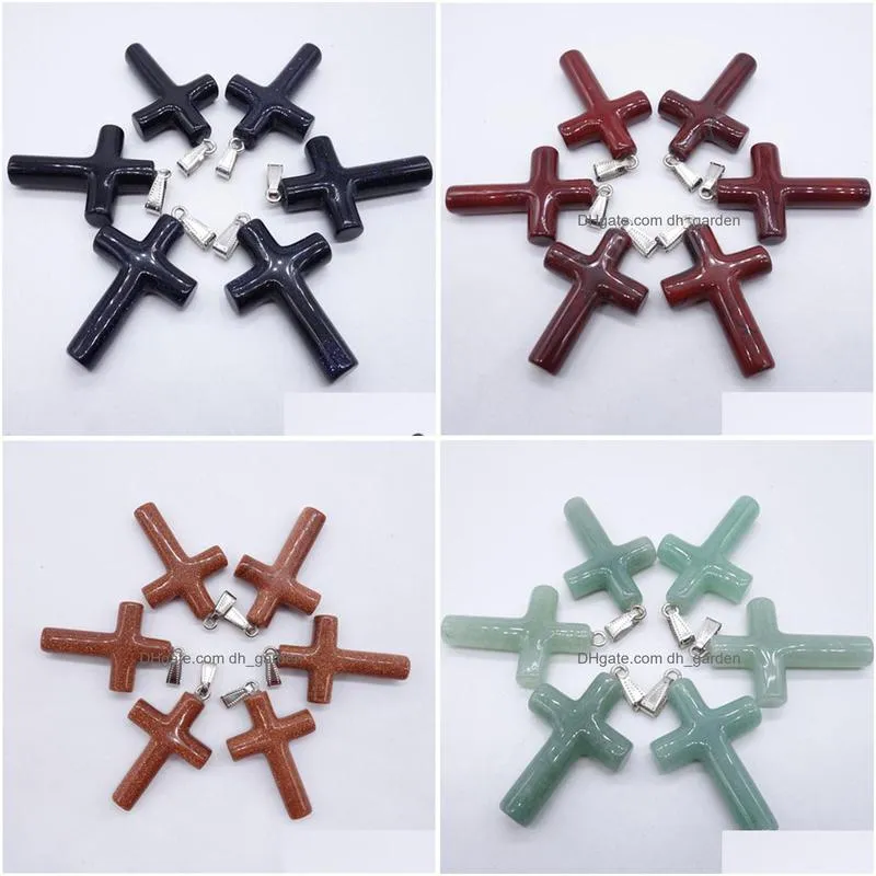 natural jewelry natural stone agate round cross necklace pendant new mixed color necklace pendant accessories shipping