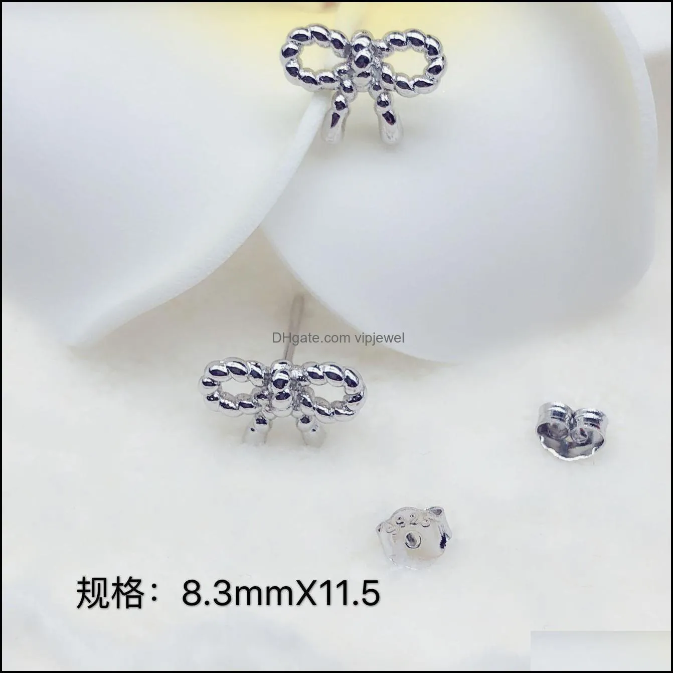 cz stud earrings wedding jewelry sparkling bow charms earrings copper plated silver jewelry beautiful bow earrings