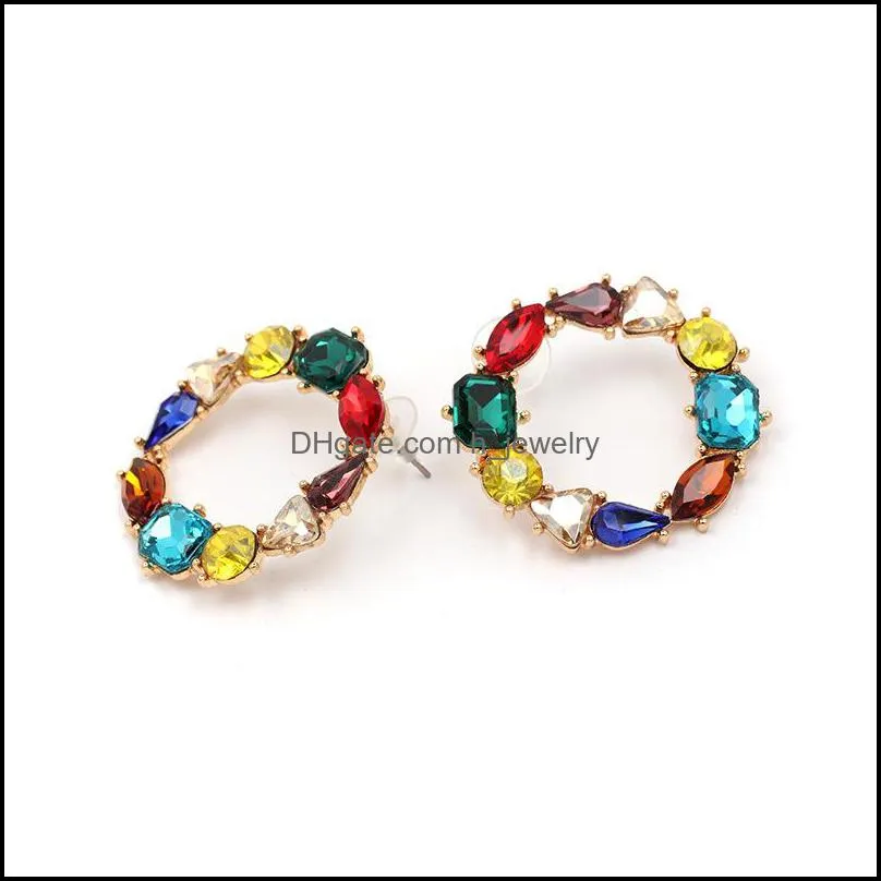 boho round circle colorful crystal pendant drop earrings women wedding plating alloy statement hoop earrings jewelry gifts