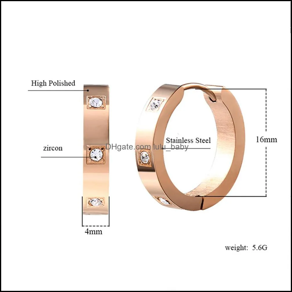 rose gold tiny zircon hoop huggies earrings with cz stones stainless steel wedding silver medium hoop earrings for women