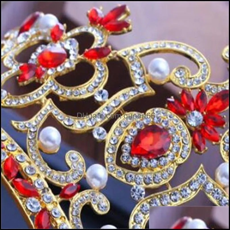 bridal tiaras with gold vintage red crystal bride wedding hair accessories rhinestone crown for girl 2504 y2