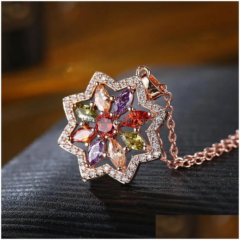 european and american popular jewelry gorgeous color zircon copper necklace crystal star necklace rose gold necklace