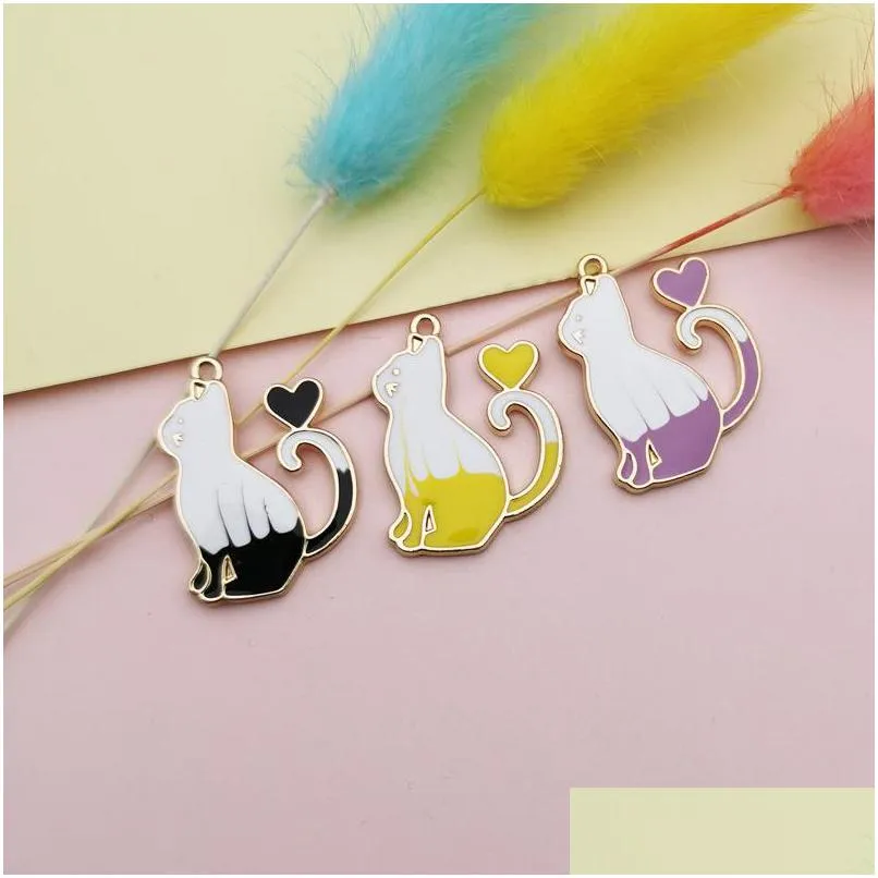 20pcs 19x25mm cute enamel cat fashion charms pendant bracelets diy jewelry making golden base