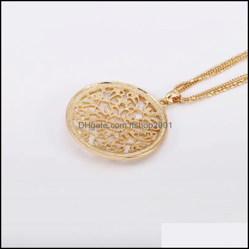 elegant big round crystal pendant necklace silver/gold color hollow out long chain statement jewelry for women gift female collares