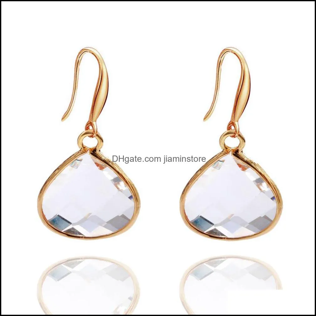 pink blue white geometric crystal glass pendant dangle earring for women elegant copper hook earring party wedding jewelry