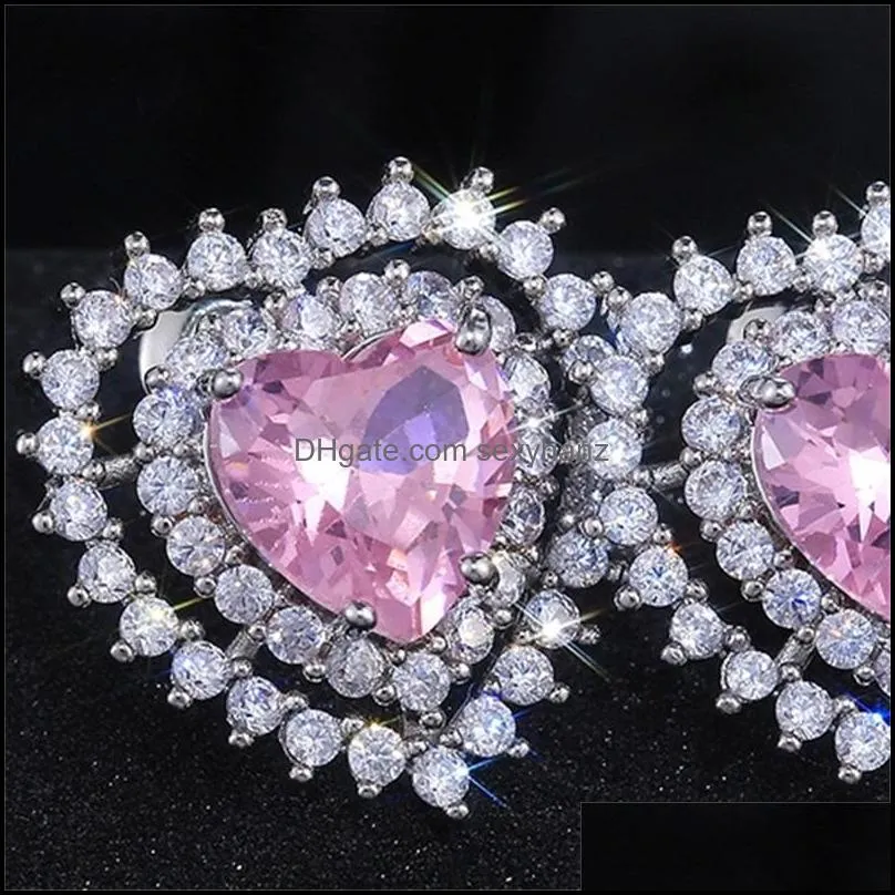 moonrocy silver color cubic zirconia cz crystal earrings pink heart for women girls gift drop wedding jewelry wholesale1 371