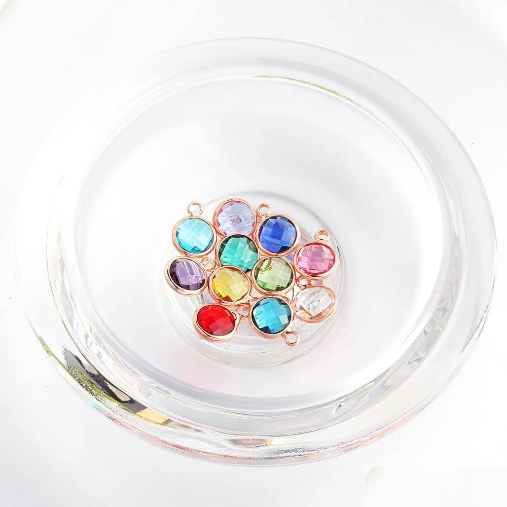  fashion small rhinestone glass pendants charm for bangle necklace 12 colorful birthstone charm diy jewelry making