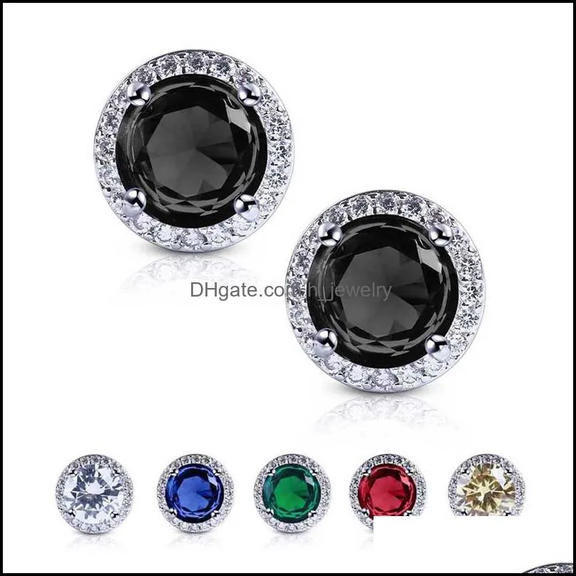 11mm cubic zirconia round gemstone stud earrings for women girls fashion colorful copper inlay zircon cz earring jewelry gift