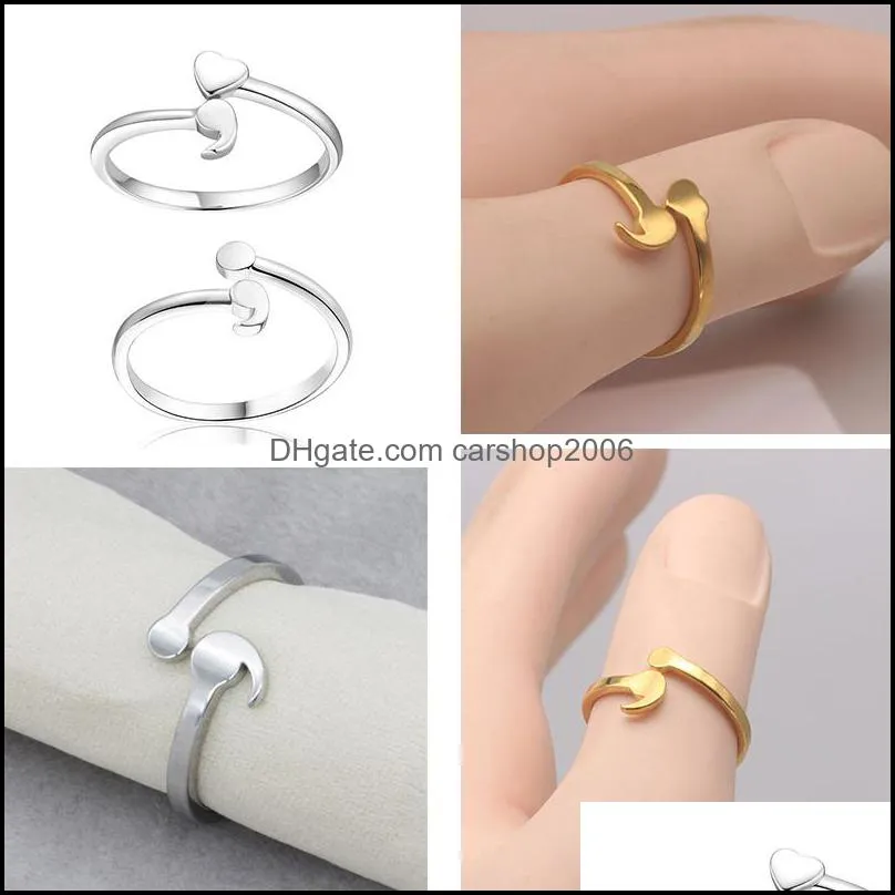 stainless steel finger rings 610 size heart semicolon opening adjustable ring for women men fashion unique design jewelry gift