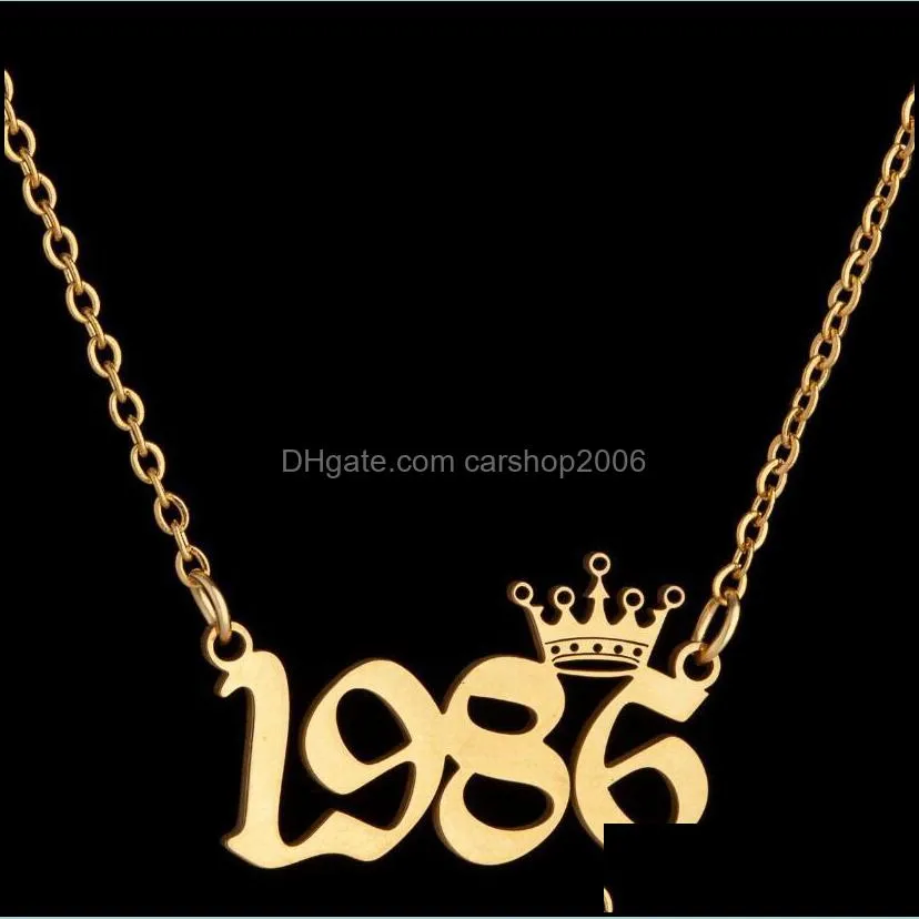  personality birth year charm crown necklace year number pendant necklace for women stainless steel fashion birthday gift jewelry