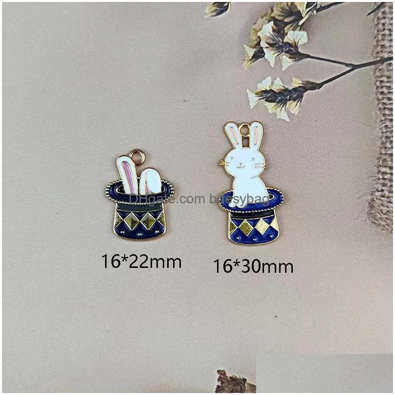 20pcs/lot cartoon animal magic hat rabbit enamel pendant charm for diy earring keychain findings jewelry making accessories