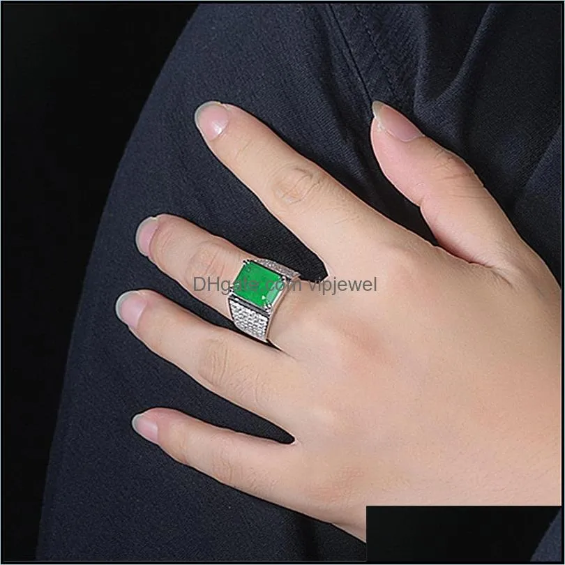 natural emerald luxury ring for men 18k platinum plated diamond ring emerald zircon treasure open silver rings