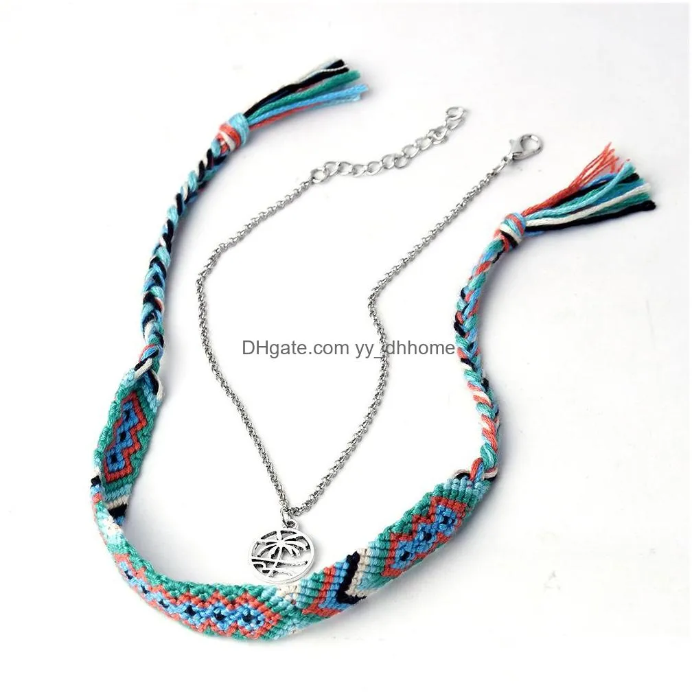 bohemian fashion jewelry handmade woven beach anklet coconut tree pendant ankle bracelet anklet