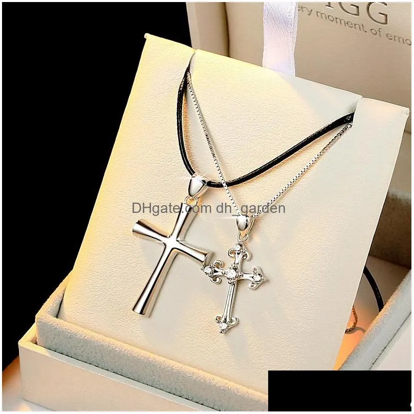 s925 sterling silver couple necklace pendant korean version male and female students fashion simple cross pendant xl1c062