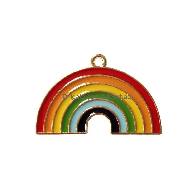 20pcs 32x21mm enamel rainbow oil drip charms for jewelry making earring pendant fashion bracelet charm zina alloy