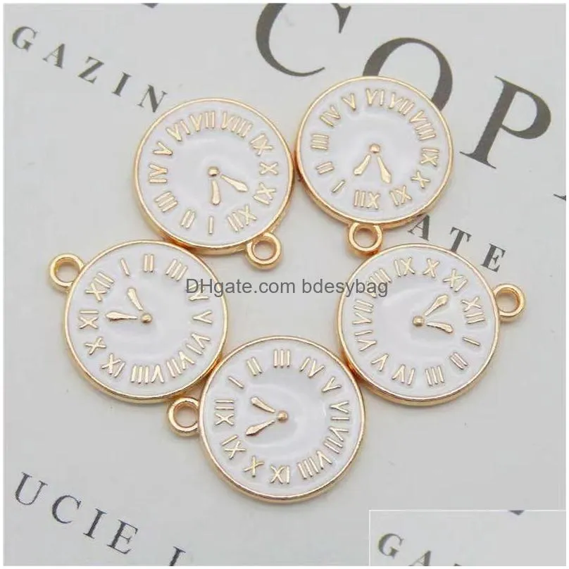20pcs/lot fashion drip oil clock horologe enamel pendant charms alloy fit for bracelet earring diy jewelry accessories