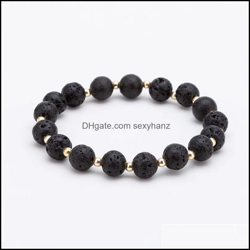 gold color spacer natural lava bracelets for men mixed black beads 8mm volcanic stone energy bracelet jewelry c3
