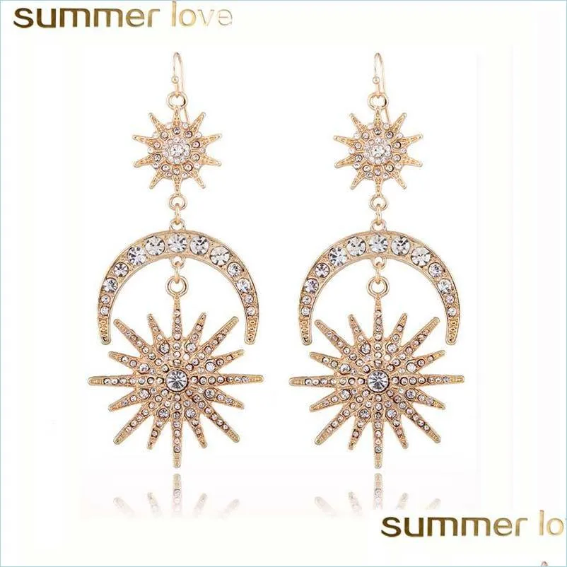 sun moon star big dangle earring for women crystal vintage punk style long drop earring fashion jewelry