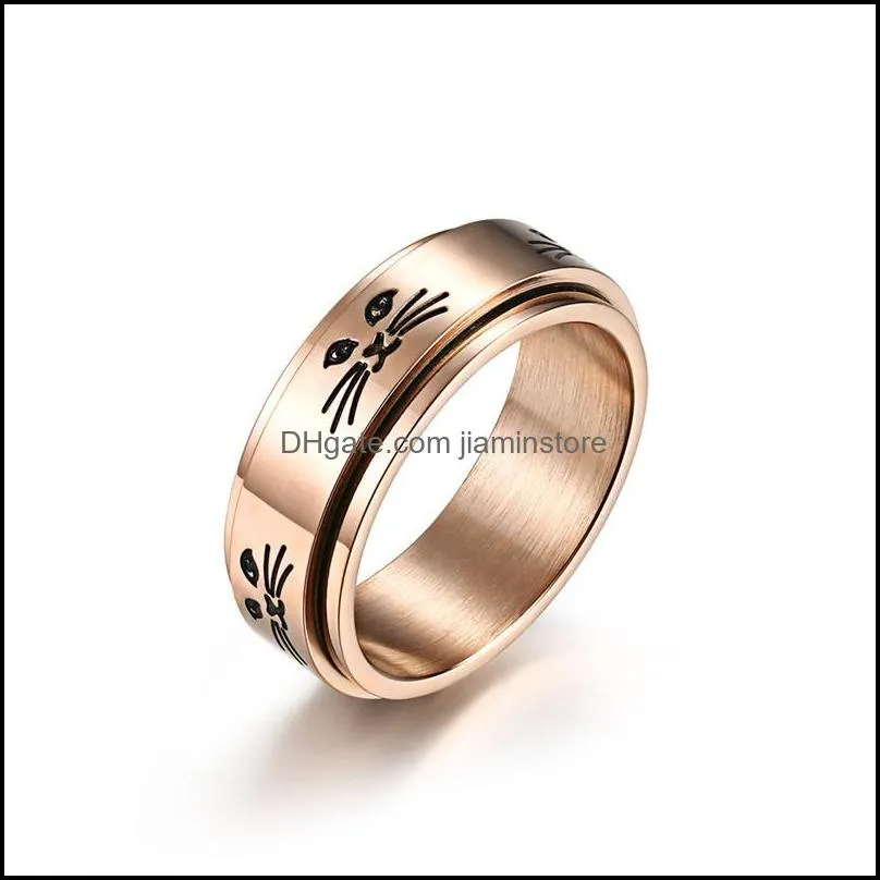 wedding rings rotatable cat couple ring stainless steel spinner animal love promise band for men woman anniversary jewelry gift 1912