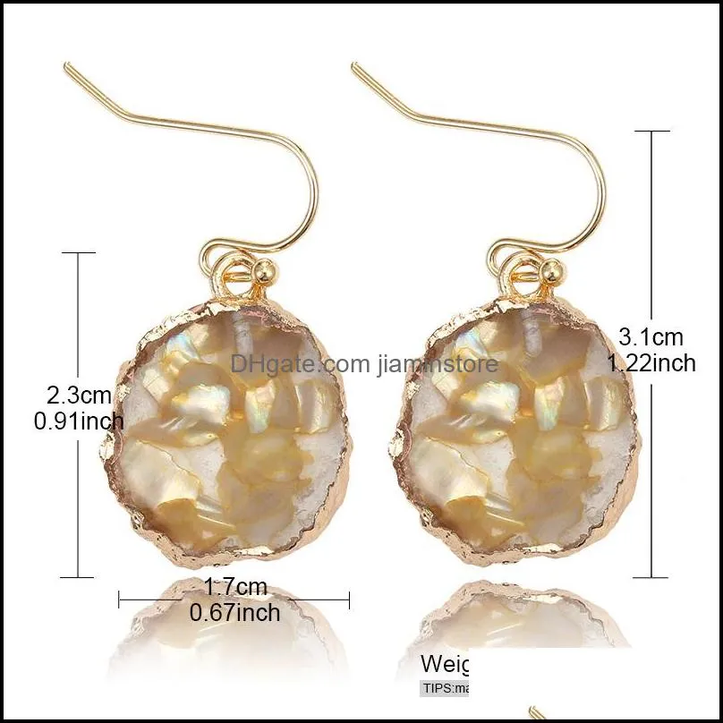 fashion unique design resin stone dangle earring for women girls colorful shell paper sequins round gold plating hook earring jewelry
