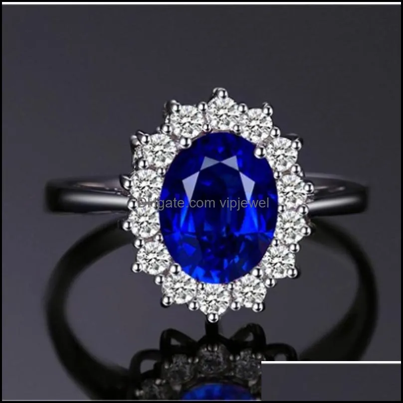 created blue sapphire ring princess crown halo engagement wedding rings 925 sterling silver rings for women 2021 1227 t2