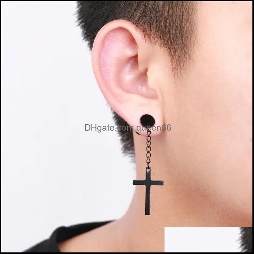 1 piece punk gothic stainless steel stud earring back cross round fake ear taper dumbbell women men rock jewelry