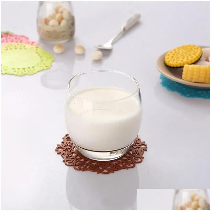 table mats 5pcs/set of creative hollow silicone flowershaped nonslip heat insulation tea household mat kitchen placemat