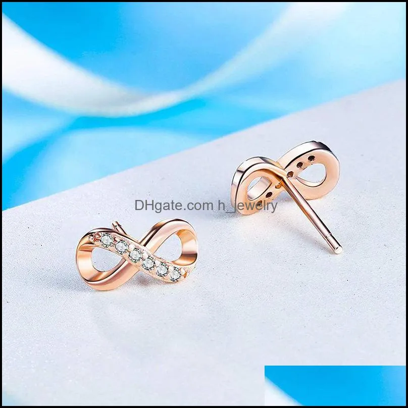 infinity forever love cubic zirconia stud earring for women girl fashion 925 silver antiallergy pin earring jewelry gift