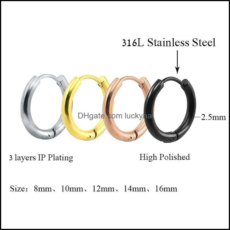 fahion stainless steel hoop earrings 8mm16mm small simple gold silver rose gold black huggie hoop earrings for women men jewelry