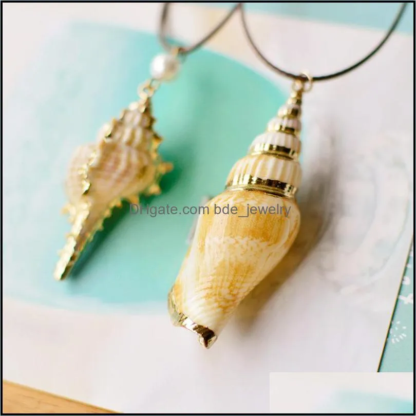fashion summer simple natural starfish conch seashell pendant necklace rope chain shell necklaces beach jewelry for women ladies
