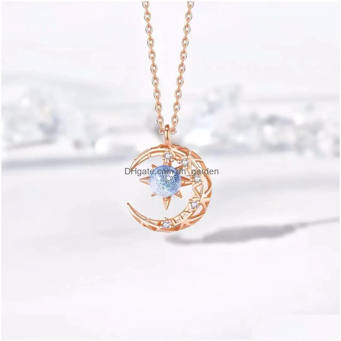 star moon necklace womens glass stone lock bone chain light luxury niche design pendant birthday gift 2021 new