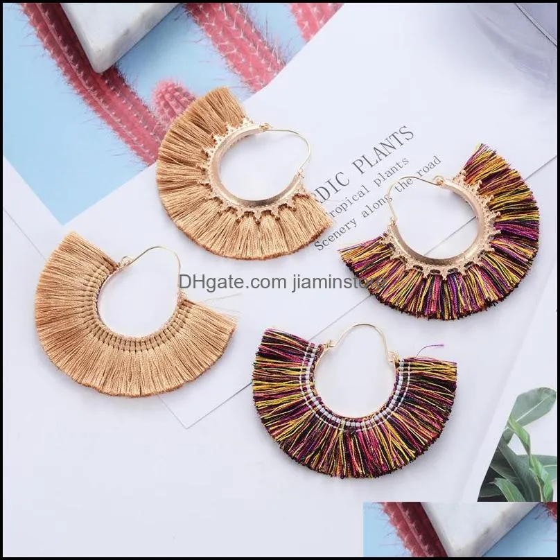 ethnic bohemian tassel earrings for women handmade jewelry colorful big hoop statement earrings water drop dangle earring for girl
