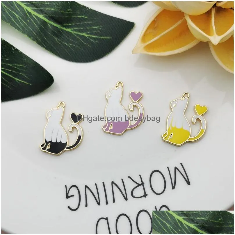 20pcs 19x25mm cute enamel cat fashion charms pendant bracelets diy jewelry making golden base