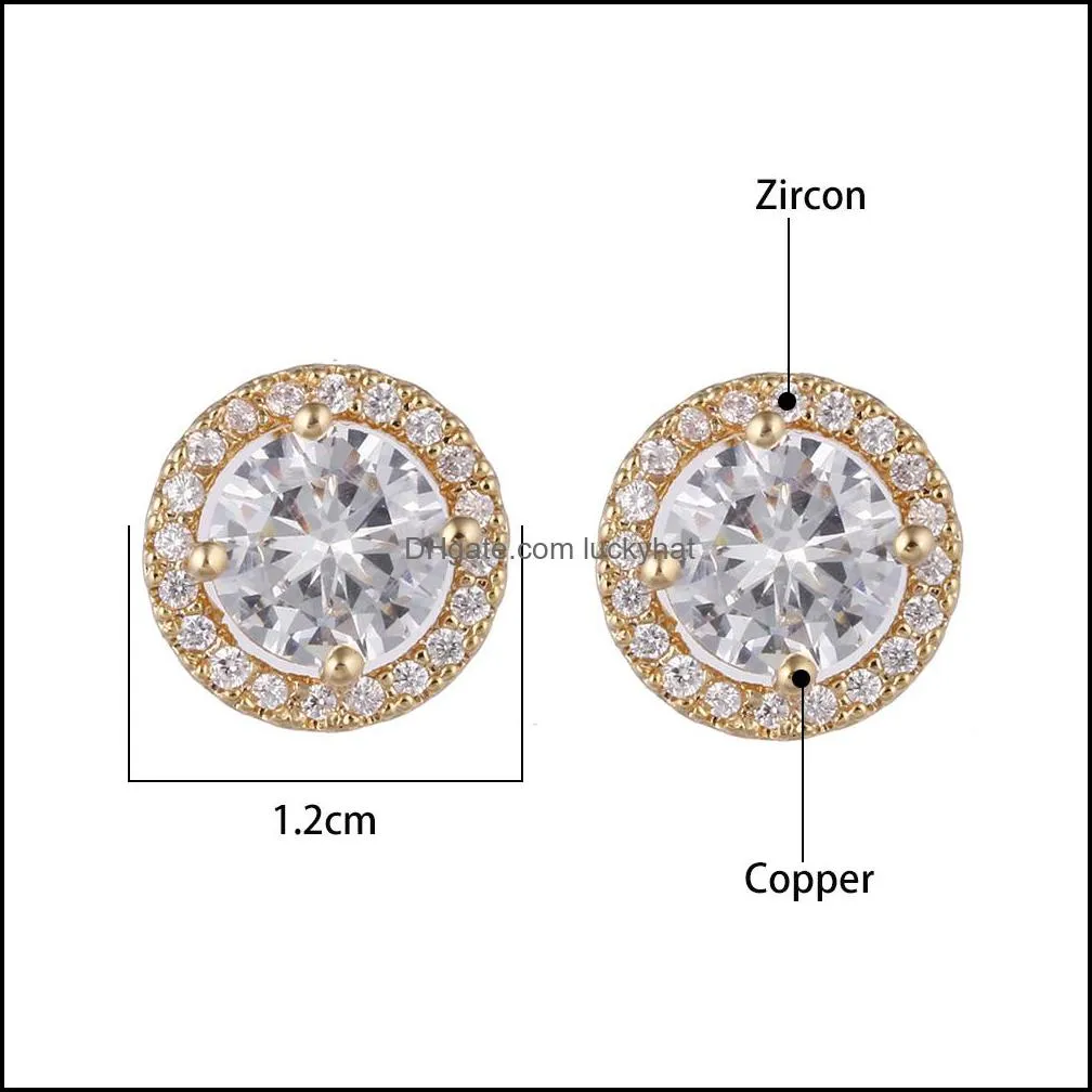 10mm cube zirconia round stud earring for women girl fashion gold plated antiallergy pin earring jewelry gift