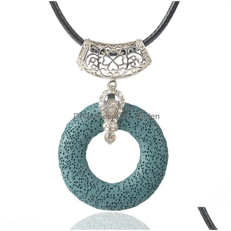 wholesale ring shape lava stone multilayer necklace essential oil diffuser volcanic rock pendant necklace women jewelry shipping