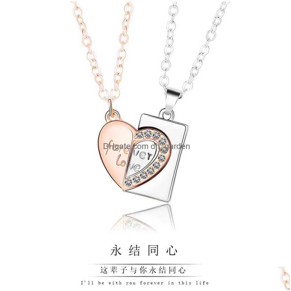 minority design valentines day gift letter love splicing necklace peach heart a couple necklace