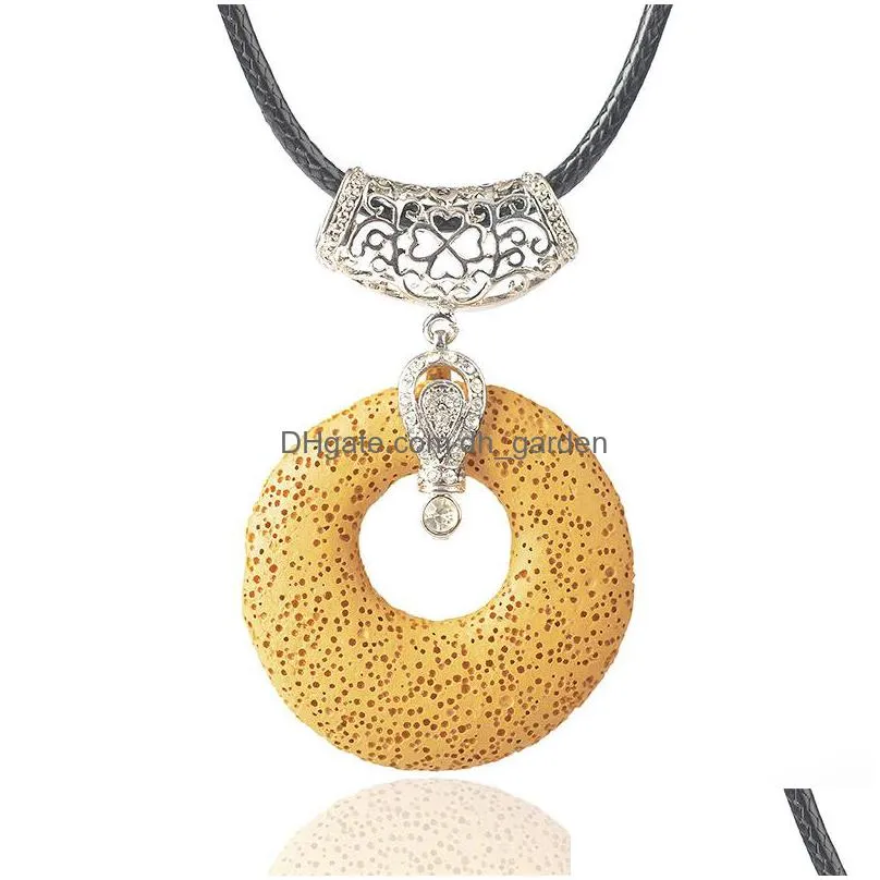 wholesale round lava stone multilayer necklace essential oil diffuser volcanic rock pendant necklace women jewelry shipping