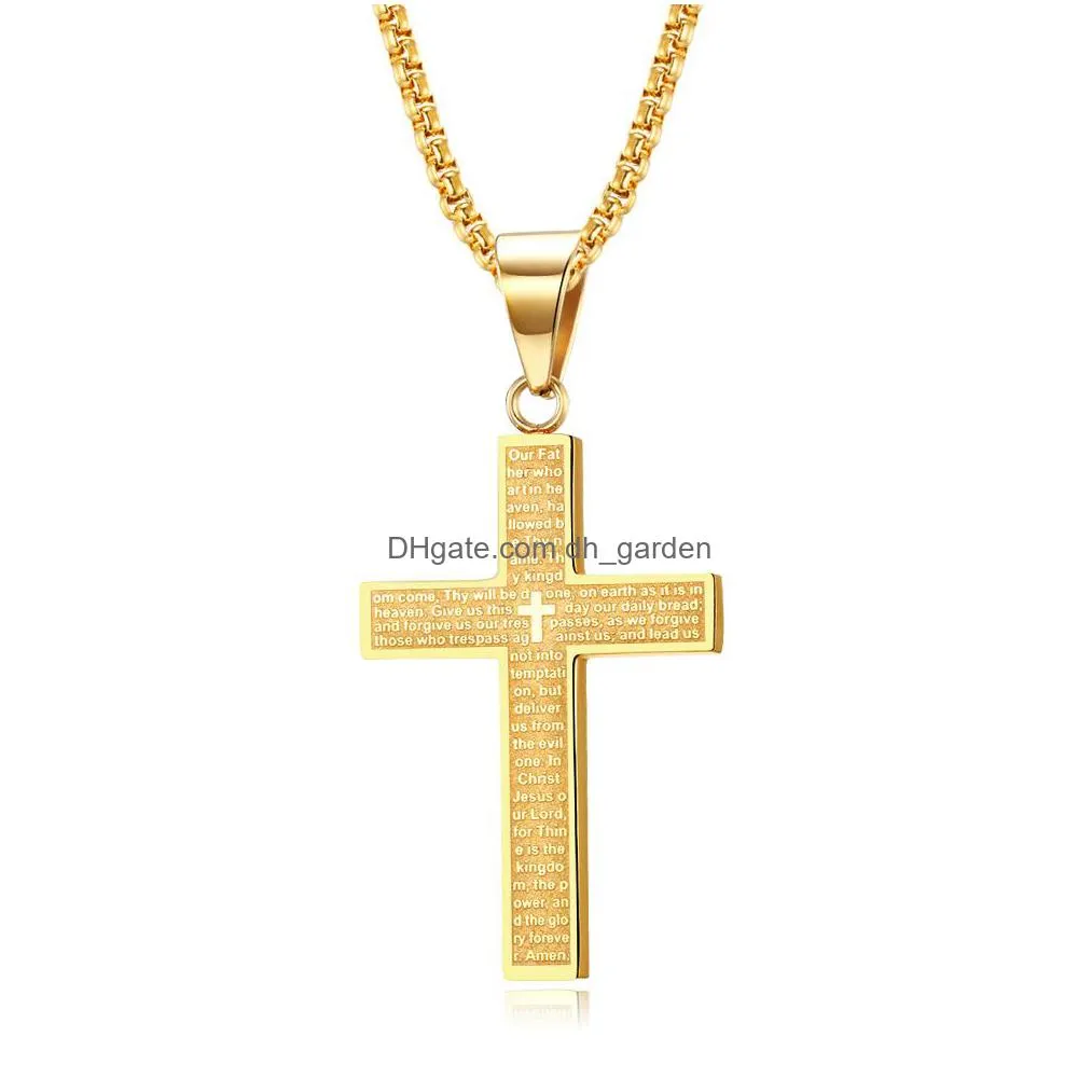 wholesale mens titanium steel jesus bible cross necklace book of christian faith koran cross religious pendant 60cm chains 