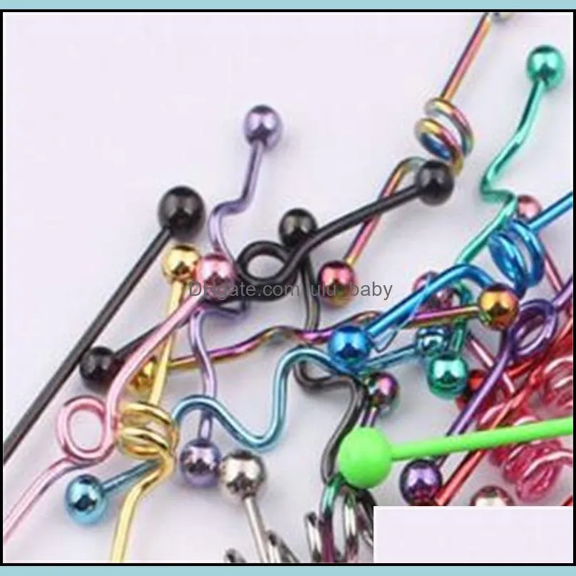 tongue bar t01 20pcs mix style mix color stainless steel industrial barbell tongue ring body piercing jewelry zvzna